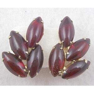 Red Glass Navette Earrings